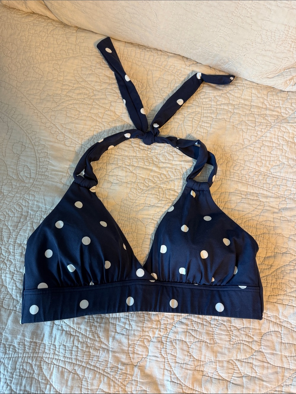 Super Cute Lands End Navy Polka Dot Halter Bikini Top. Size 8.